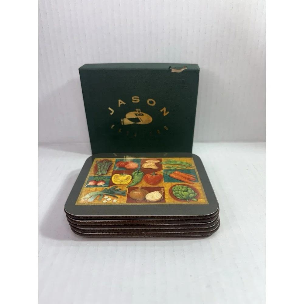 Jason New Zealand Drink Coasters‎ Set of 6 Cork Back Vegetables colorful